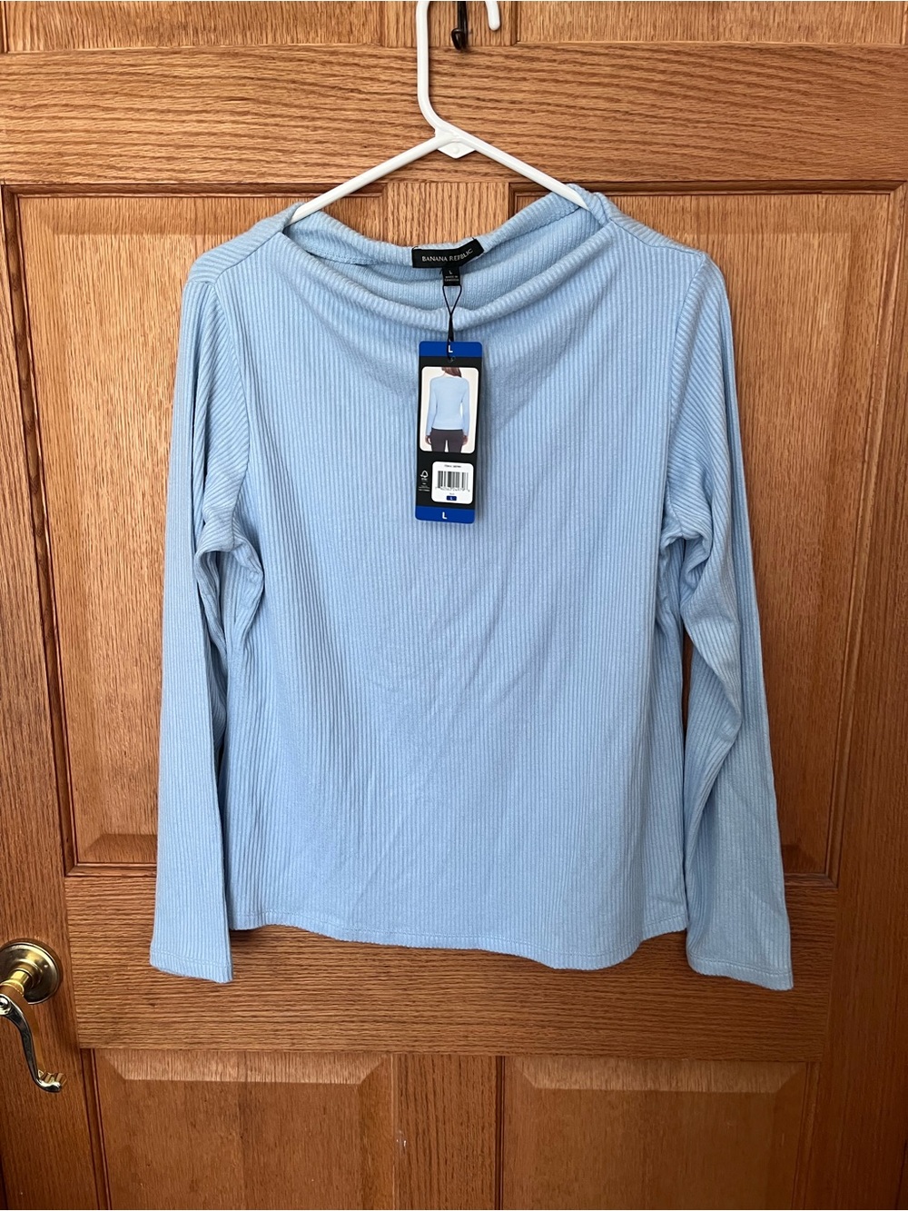 Banana Republic Light Blue Ribbed Long-Sleeve Top